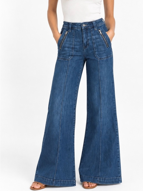 Pilcro and the Letterpress Denim - Pilcro Anthropologie Pocket High-Rise Flare Jeans 27 Zipper Retro Vintage Boho